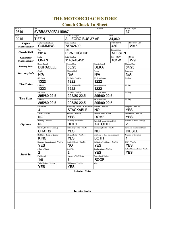 2015 Tiffin Allegro For Sale