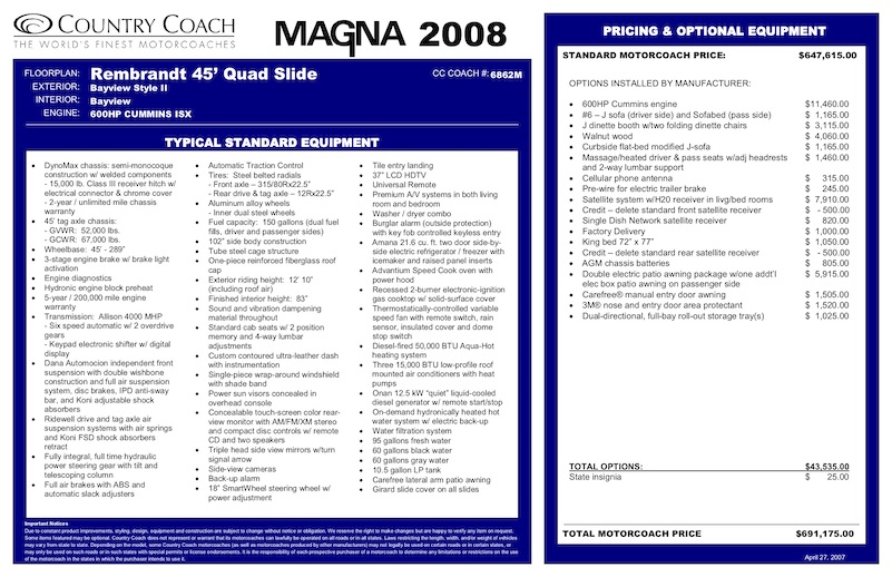2008 Country Coach Magna For Sale