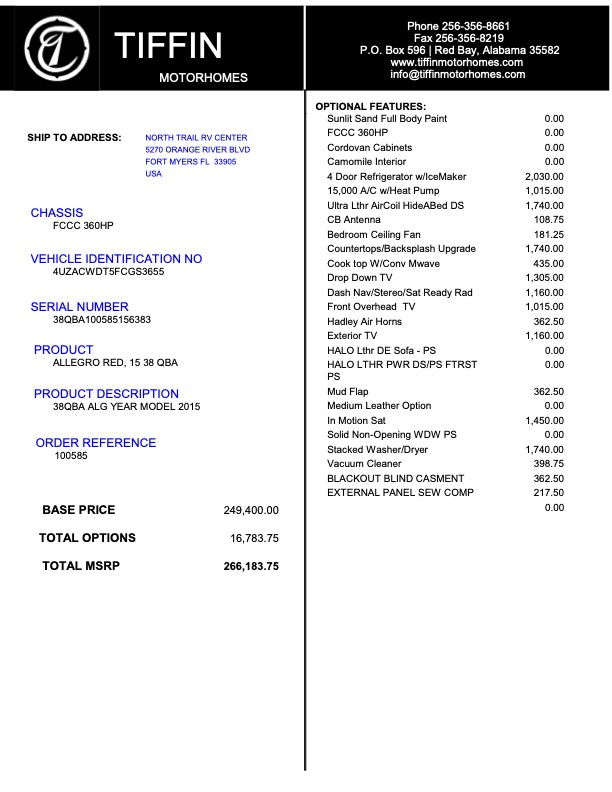 2015 Tiffin Allegro Red For Sale