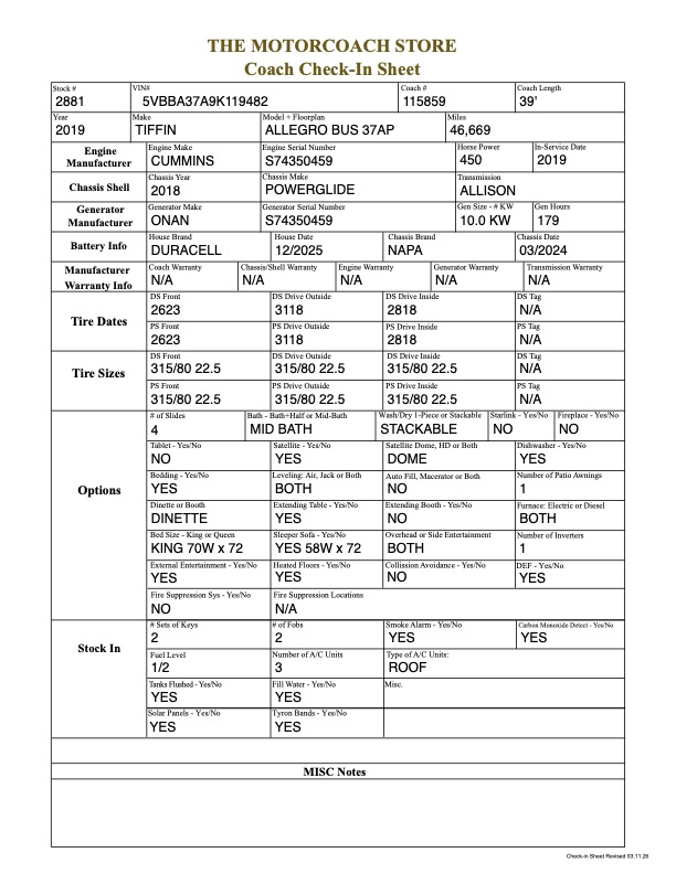 2019 Tiffin Allegro For Sale