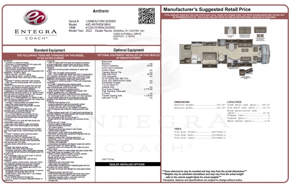 2022 Entegra Anthem For Sale
